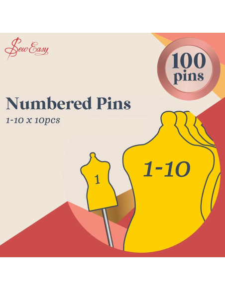 Box of 100 numbered pins, 43 mm long
