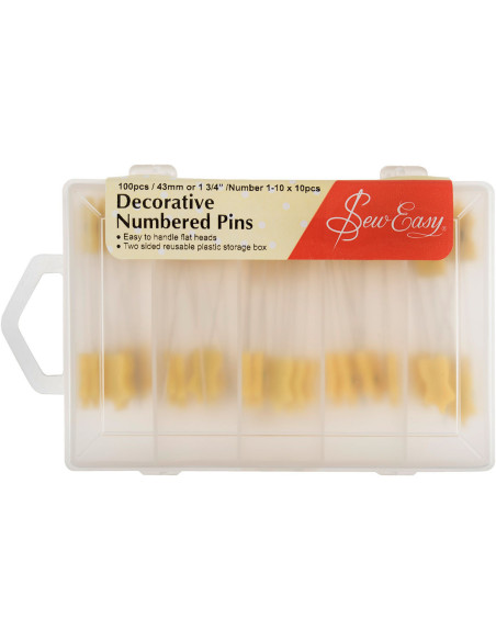 Box of 100 numbered pins, 43 mm long