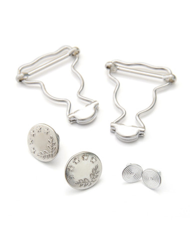 Set of 2 overall buckles 25 mm with jeans buttons - Silver