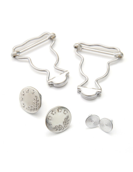 Set of 2 overall buckles 25 mm with jeans buttons - Silver