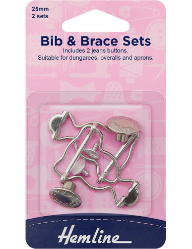 Set of 2 overall buckles 25 mm with jeans buttons - Silver
