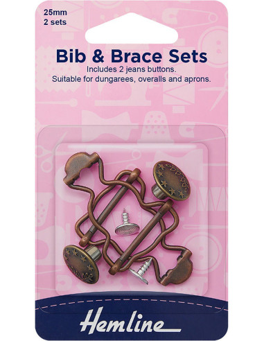 Set of 2 overall buckles 25 mm with jeans buttons - Bronze