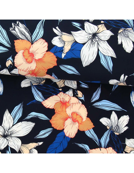 Lycra swimsuit fabric - Black background flowers