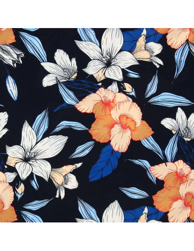 Lycra swimsuit fabric - Black background flowers
