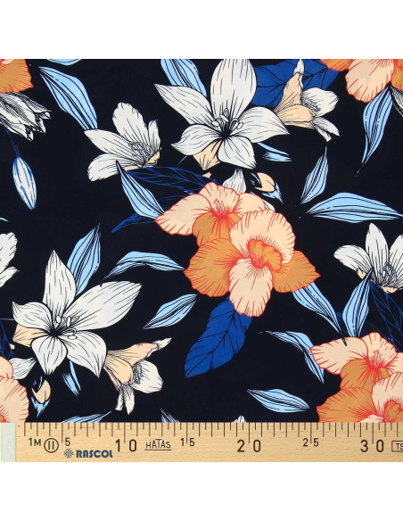Lycra swimsuit fabric - Black background flowers