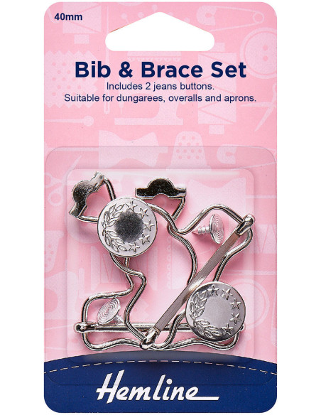 Set of 2 overall buckles 40 mm with jeans buttons - Silver
