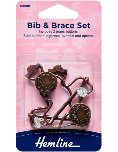 Set of 2 overall buckles 40 mm with jeans buttons - Bronze