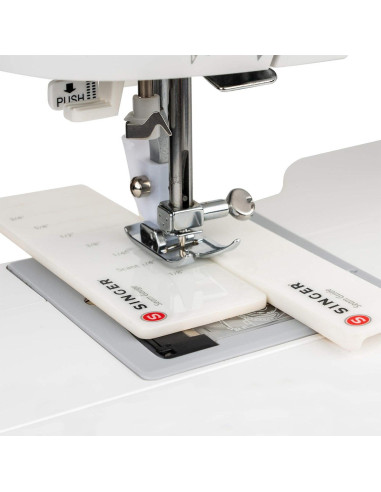 Adhesive guide and ruler for sewing with the Singer sewing machine