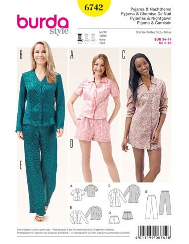 Pajama and nightgown pattern - Burda 6742