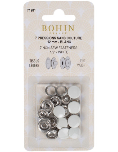 Box of 7 seamless jersey snaps 12 mm Bohin - White