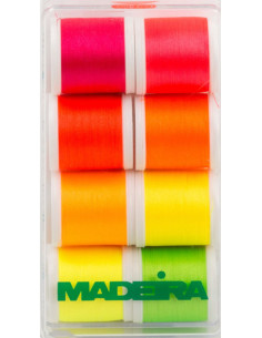 Mini box of Polyneon Neon Madeira embroidery threads