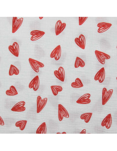Double gauze fabric printed - Red hearts on white background 2