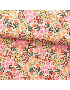 Cotton poplin fabric - Martine pink and green