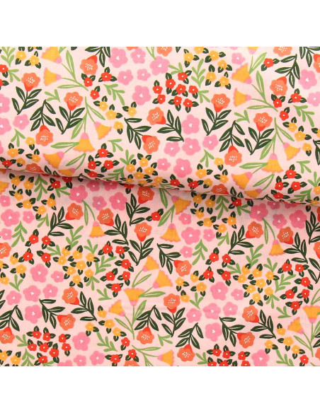Cotton poplin fabric - Martine pink and green