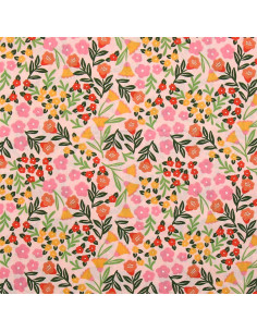 Cotton poplin fabric - Martine pink and green 2