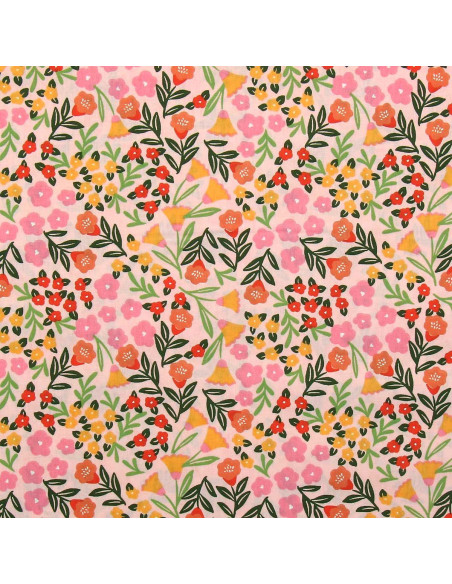 Cotton poplin fabric - Martine pink and green