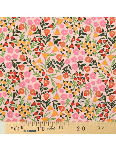 Cotton poplin fabric - Martine pink and green