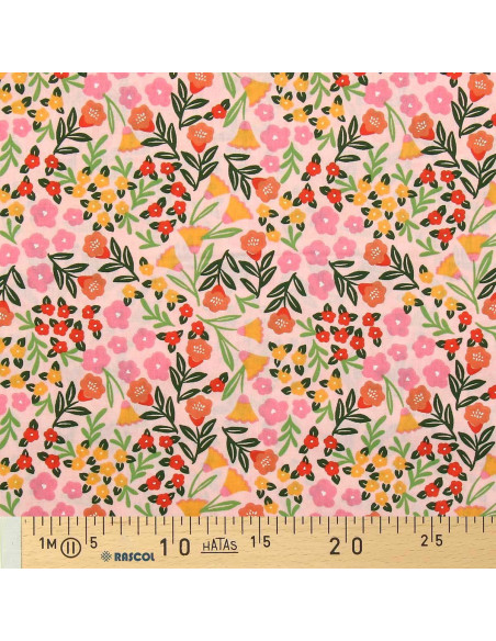 Cotton poplin fabric - Martine pink and green