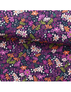 Cotton poplin fabric - Maria violet and orange