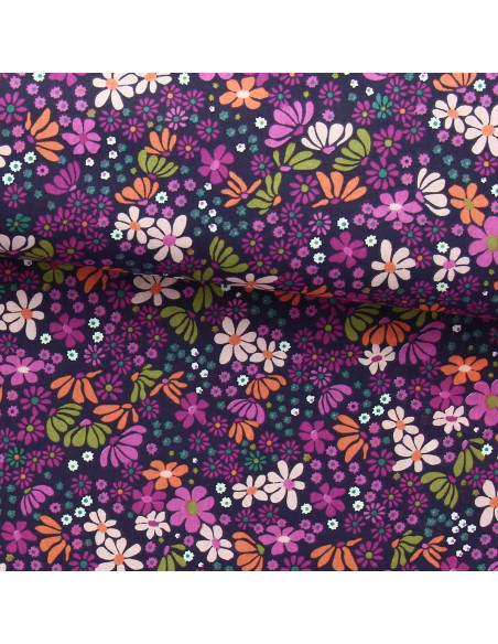 Cotton poplin fabric - Maria violet and orange