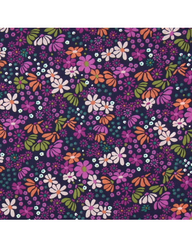 Cotton poplin fabric - Maria violet and orange