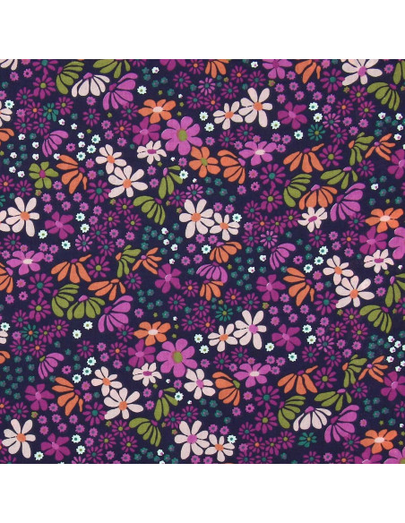 Cotton poplin fabric - Maria violet and orange