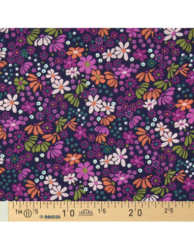 Cotton poplin fabric - Maria violet and orange