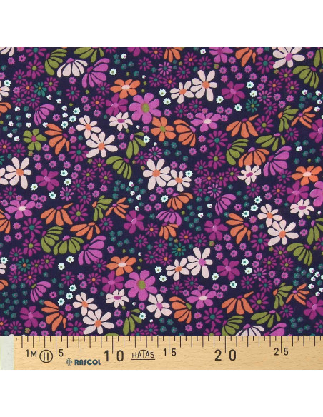 Cotton poplin fabric - Maria violet and orange
