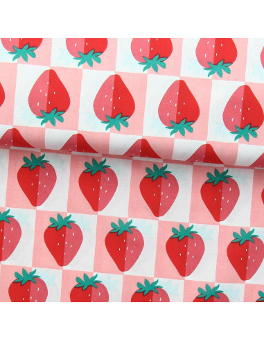 Cotton poplin fabric - Mariguette pink and red
