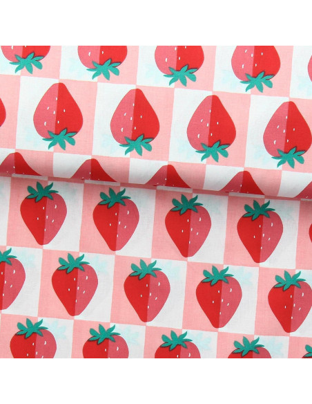 Cotton poplin fabric - Mariguette pink and red