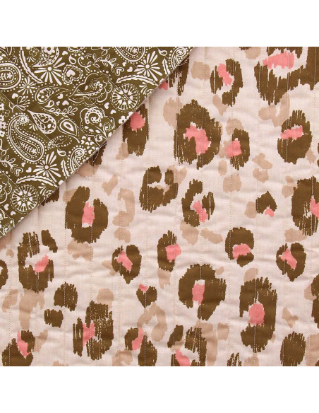 Quilted cotton fabric - Karula linen and green
