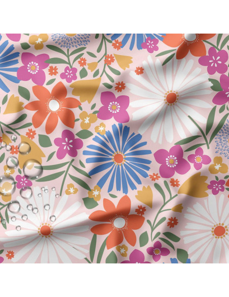 Waterproof fabric for raincoat - Choupette pink and orange