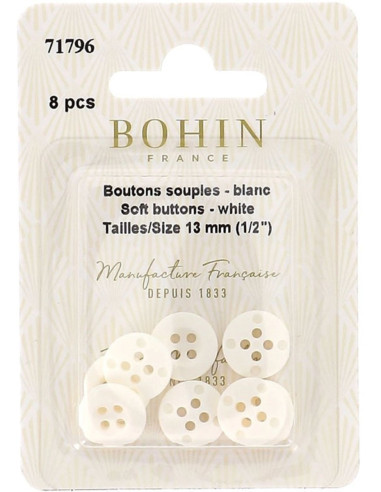 Soft white buttons to sew for pajamas and homewear Bohin