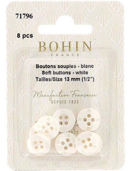 Soft white buttons to sew for pajamas and homewear Bohin