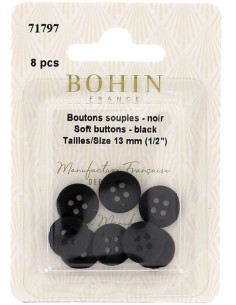 Soft black buttons to sew for pajamas and homewear Bohin