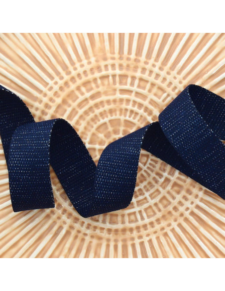 Polyester lurex strap with cotton appearance - Navy blue and silver