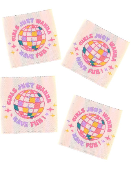 Set of 4 sew-on labels - Girls just wanna have fun