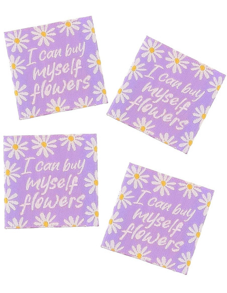 Set of 4 sew-on labels - I can buy myself flowers