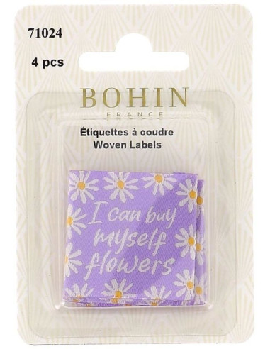 Set of 4 sew-on labels - I can buy myself flowers
