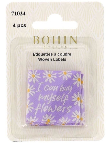 Set of 4 sew-on labels - I can buy myself flowers