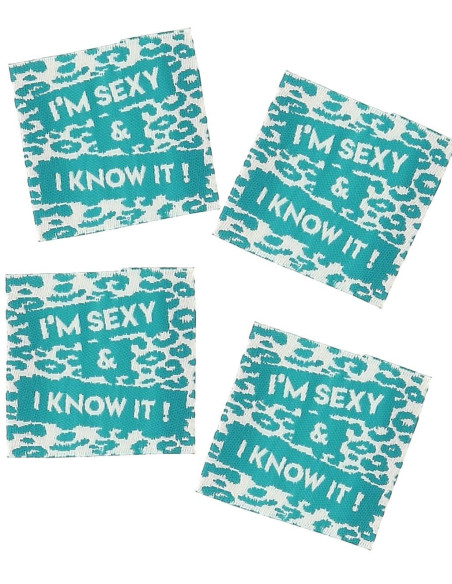 Set of 4 sew-on labels - I'm sexy & I know it!