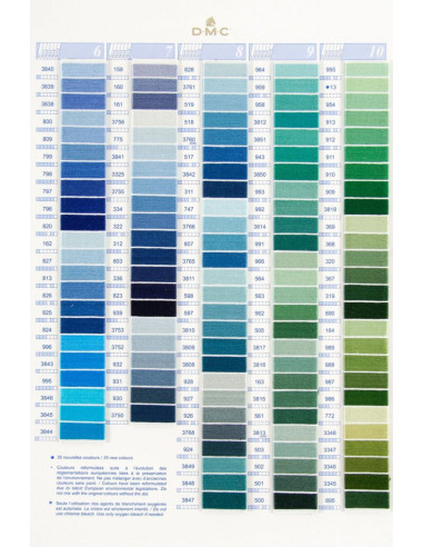 Color chart of 500 skein and pearl DMC colors