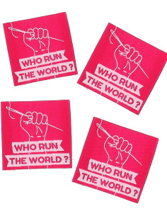 Set of 4 sew-on labels - Who run the world?