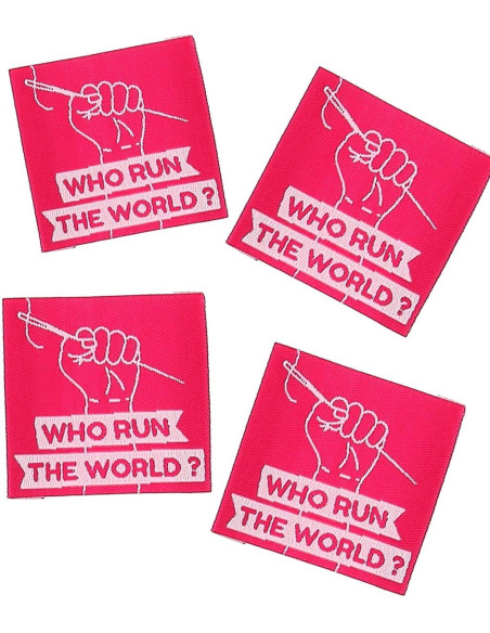 Set of 4 sew-on labels - Who run the world?