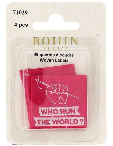 Set of 4 sew-on labels - Who run the world?