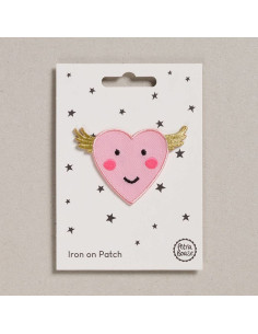 Iron-on patch - Winged pink heart