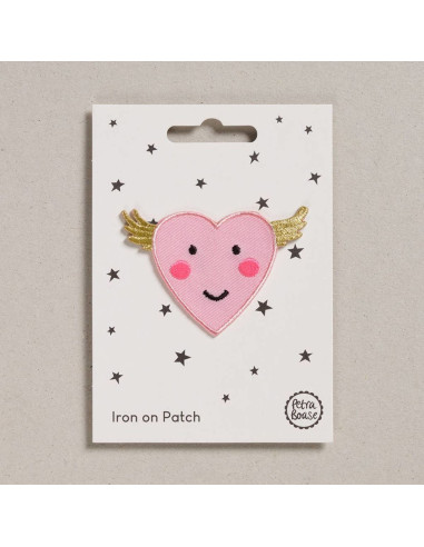 Iron-on patch - Winged pink heart