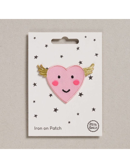 Iron-on patch - Winged pink heart
