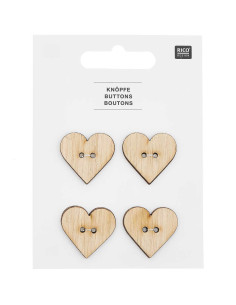Set of 4 wooden buttons 26 x 25 mm - Heart