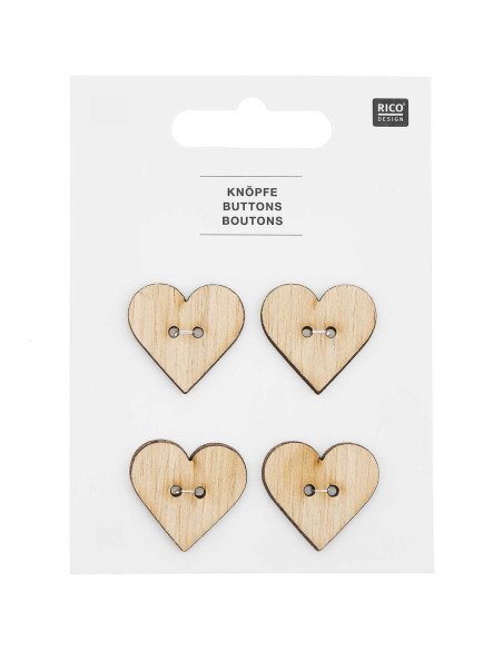 Set of 4 wooden buttons 26 x 25 mm - Heart